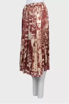 Pleated silk wrap skirt