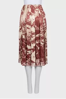 Pleated silk wrap skirt