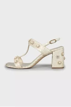 Snakeskin sandals with decor