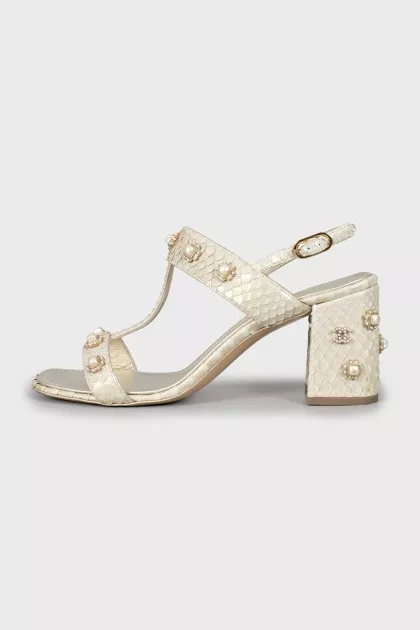 Snakeskin sandals with decor