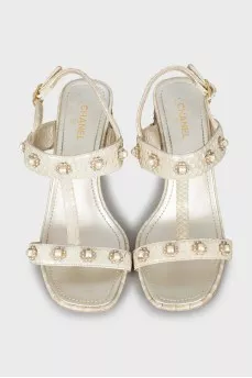 Snakeskin sandals with decor