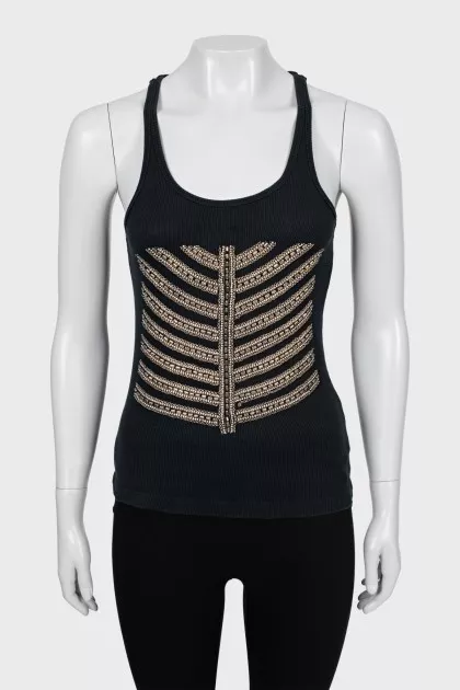 Ribbed tank top with gold detailing