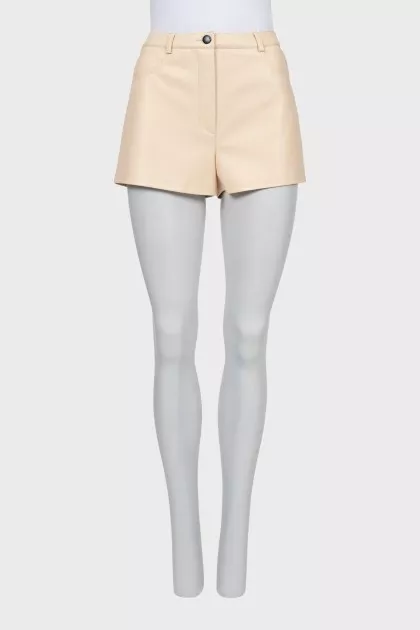 Beige leather shorts