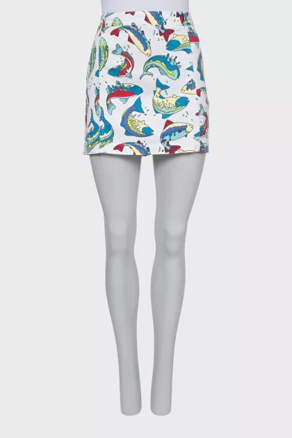 Printed denim mini skirt