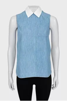 Sleeveless blouse with patch pocket