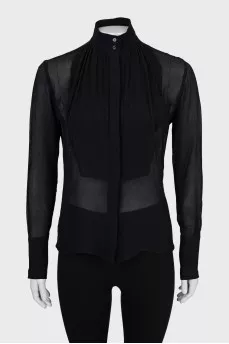 Translucent blouse with high neck