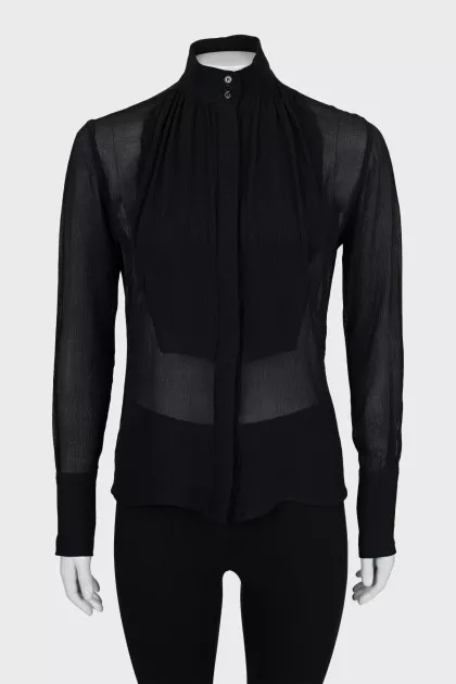 Translucent blouse with high neck