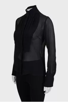 Translucent blouse with high neck