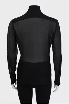 Translucent blouse with high neck