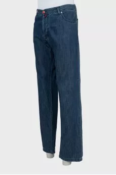 Men's dark blue button-down jeans