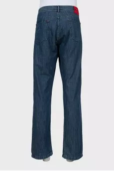 Men's dark blue button-down jeans