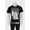 Men's black T-shirt with print and logo