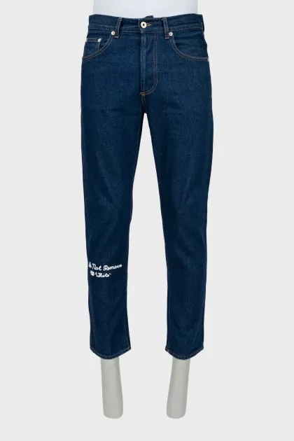 Men's blue jeans with embroidered logo