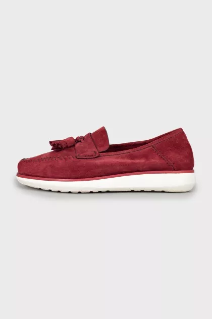 Men's burgundy suede moccasins