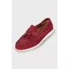 Men's burgundy suede moccasins