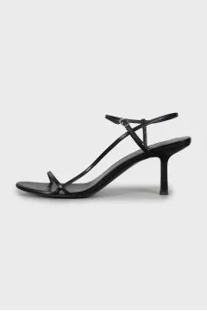 Black leather stiletto sandals