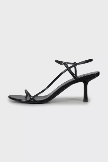 Black leather stiletto sandals