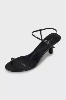 Black leather stiletto sandals