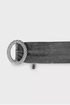 Suede belt with rhinestone buckle