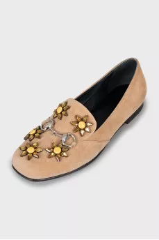 Suede ballet shoes decorated with rhinestones