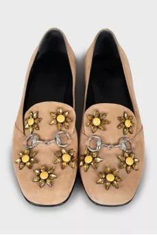 Suede ballet shoes decorated with rhinestones