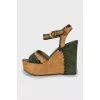 Suede high wedge sandals