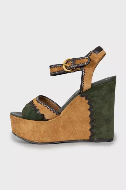 Suede high wedge sandals