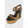 Suede high wedge sandals