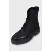 Textile boots with leather toe