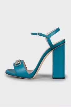 Leather block heel sandals with tag