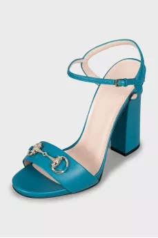 Leather block heel sandals with tag