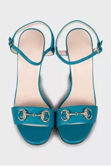 Leather block heel sandals with tag