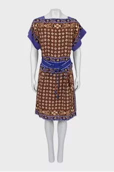 Printed silk dress with belt