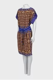 Printed silk dress with belt