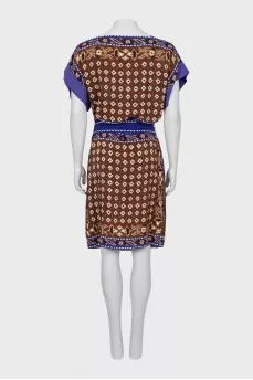 Printed silk dress with belt
