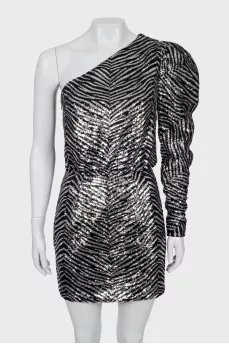 Printed dress embroidered with sequins