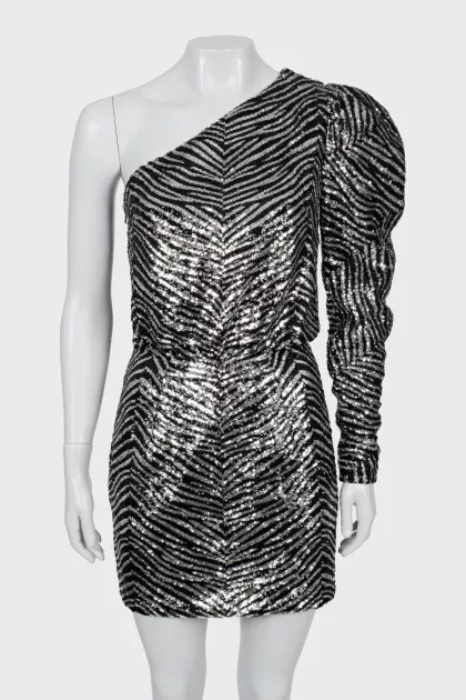 Printed dress embroidered with sequins