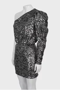 Printed dress embroidered with sequins