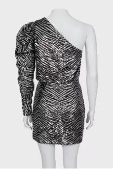 Printed dress embroidered with sequins