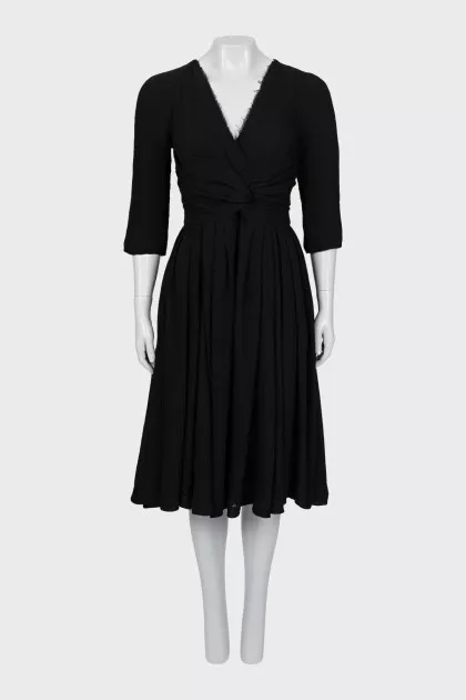 Wool dress with V-neck