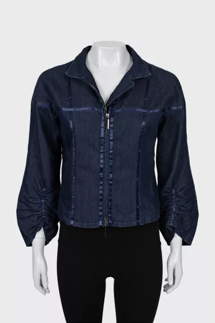 Denim jacket with decorated seams
