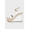 White woven wedge sandals