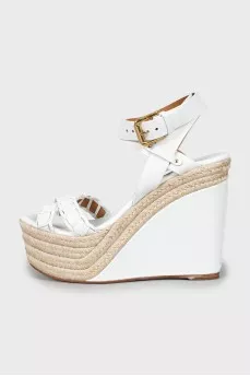 White woven wedge sandals