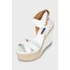 White woven wedge sandals