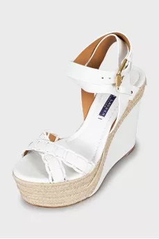 White woven wedge sandals