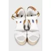 White woven wedge sandals