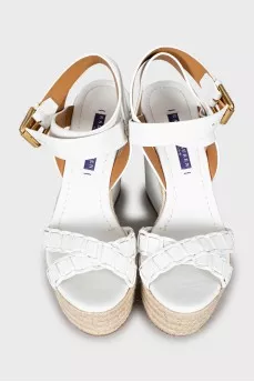 White woven wedge sandals