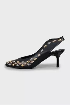 Leather slingbacks decorated with rhinestones