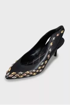 Leather slingbacks decorated with rhinestones