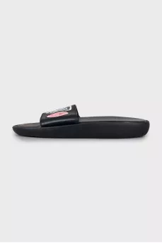 Flip-flops in leather and canvas with patches